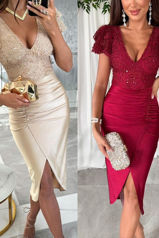 Casual Short Sleeve Split Dress Women