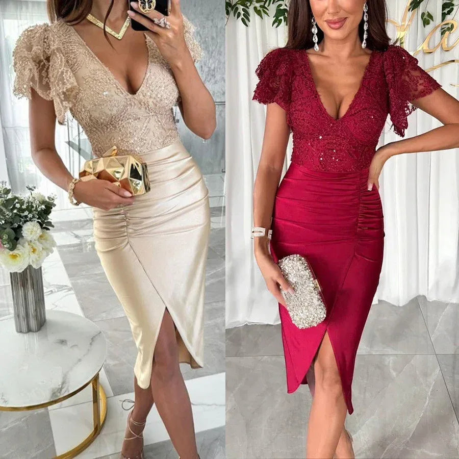 Casual Short Sleeve Split Dress Women - DanaFashionstore