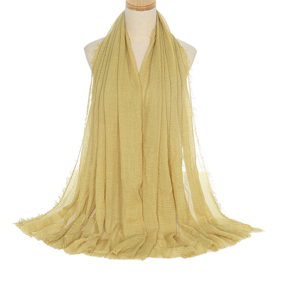 Pleated Viscose Yarn Monochrome Scarf Natural Wrinkled Cotton And Linen Burrs