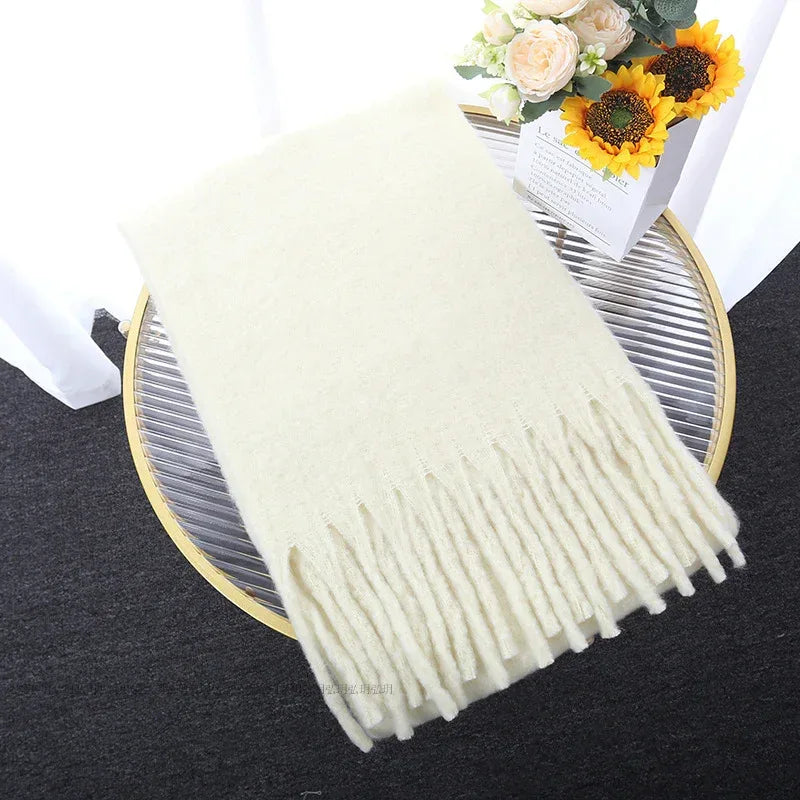 Macaron Solid Color Thick Braid Tassel Shawl - DanaFashionstore