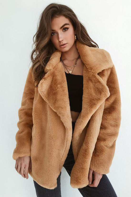 Sexy Plush Lapel Woolen Coat Women