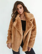 Sexy Plush Lapel Woolen Coat Women - DanaFashionstore