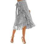 Woman Skirts High Waist Fashion Long Black Knotted Tied Wrap Floral Ruffle Chiffon A-Line Split Skirt Spring Summer Clothes - DanaFashionstore