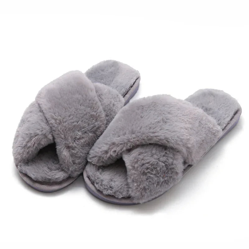 Fashion Cross Plush Casual Rainbow Slippers - DanaFashionstore
