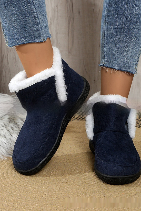 Insulated Cotton-padded Shoes Large Size Flat Bottom Solid Color Fleece Lined Padded Warm Keeping