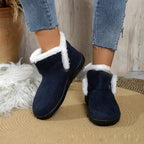 Insulated Cotton-padded Shoes Large Size Flat Bottom Solid Color Fleece Lined Padded Warm Keeping - DanaFashionstore
