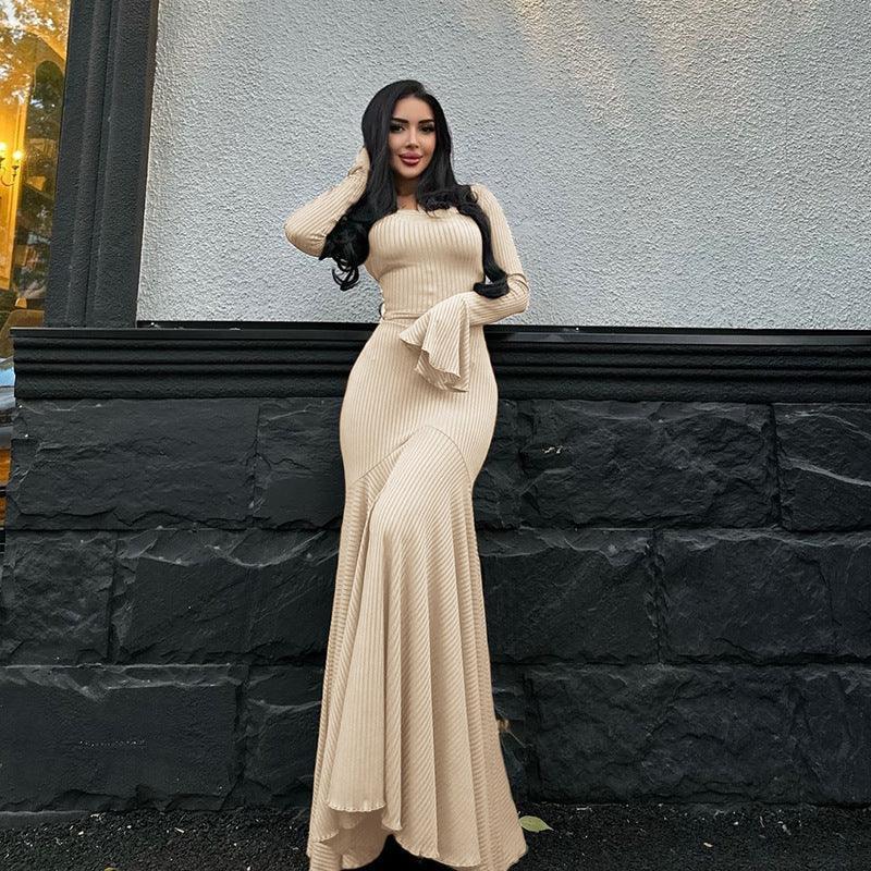 Round Neck Scarf Detail Long Sleeve Maxi Dress - Elegant Casual Dress 2026 - DanaFashionstore