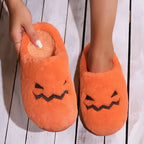 Cute Halloween Pumpkin Slippers Winter Warm Plush Bedroom Floor Home Slippers Casual Slip On Comfortable Cozy Indoor House Shoes - DanaFashionstore