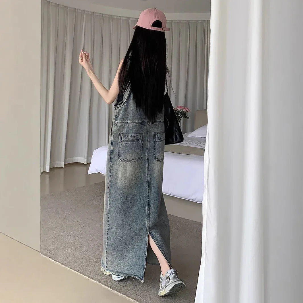 Retro Denim Strap Dress 2026 - Sleeveless Long Skirt Dress - DanaFashionstore