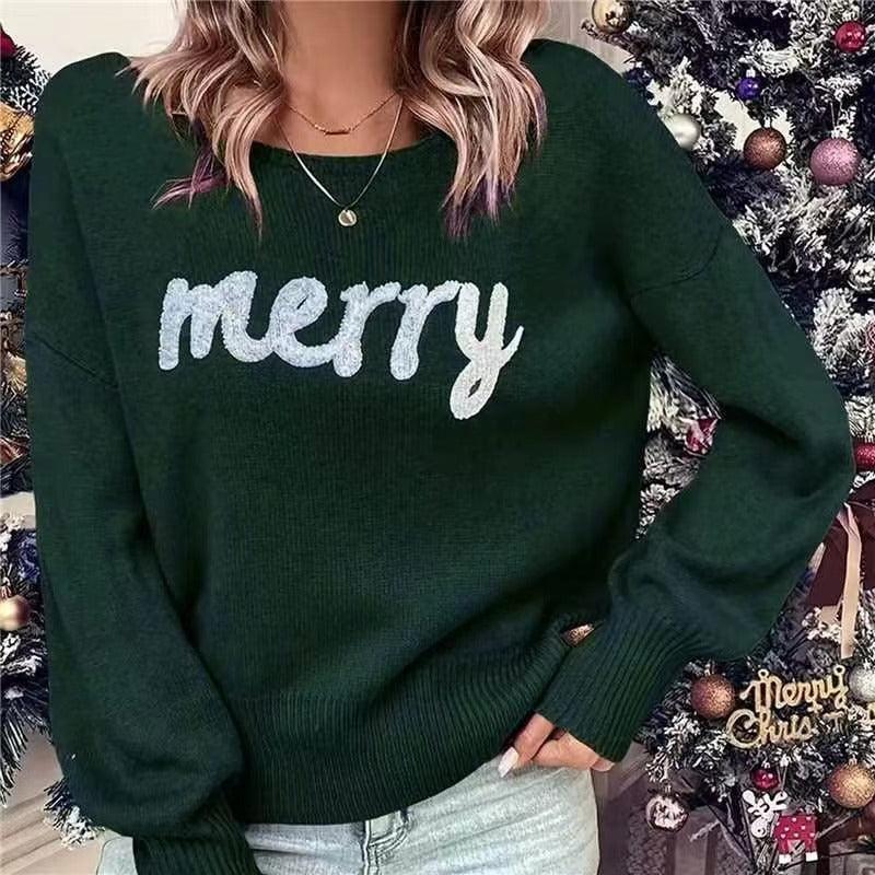 Knitted Women Crew Neck Sweater Loose Pullover Female Jumper Elegant Spring Warm Spring New Year Trendy Christmas Sweater - DanaFashionstore