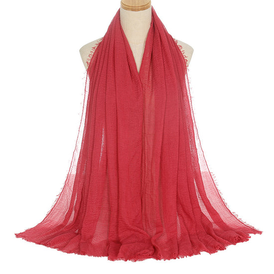 Pleated Viscose Yarn Monochrome Scarf Natural Wrinkled Cotton And Linen Burrs