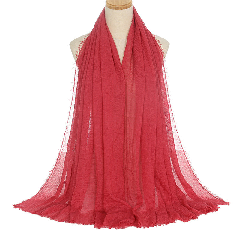 Pleated Viscose Yarn Monochrome Scarf Natural Wrinkled Cotton And Linen Burrs