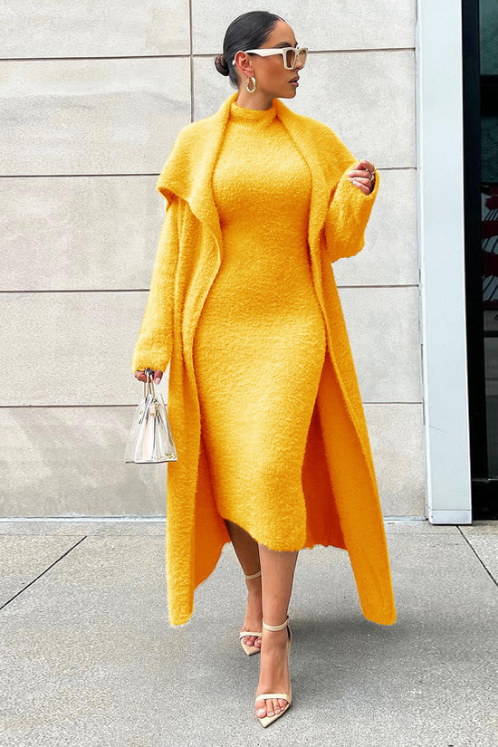 Autumn And Winter Elegant Dress Long Cardigan Velvet Two-piece Suit