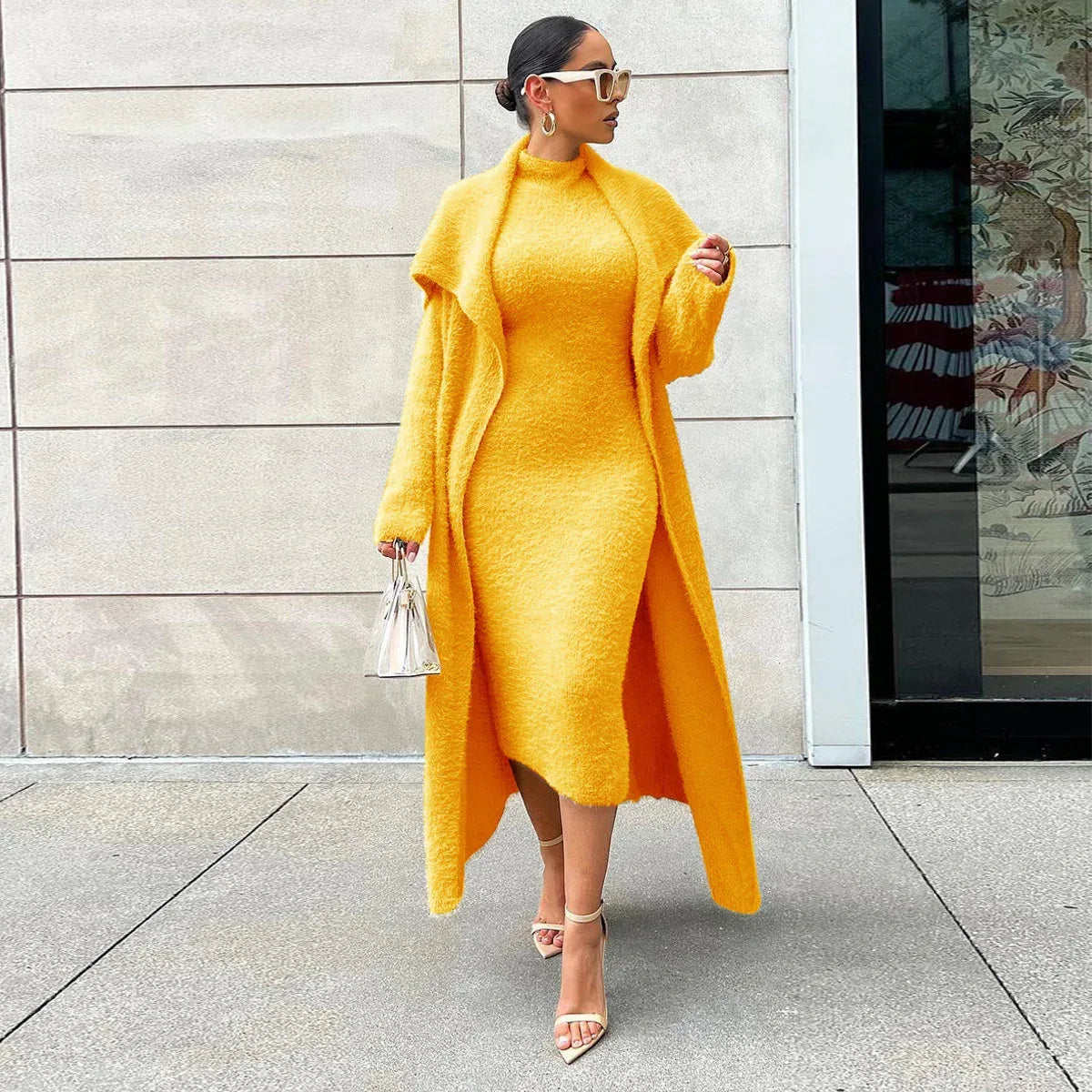 Autumn And Winter Elegant Dress Long Cardigan Velvet Two-piece Suit - DanaFashionstore