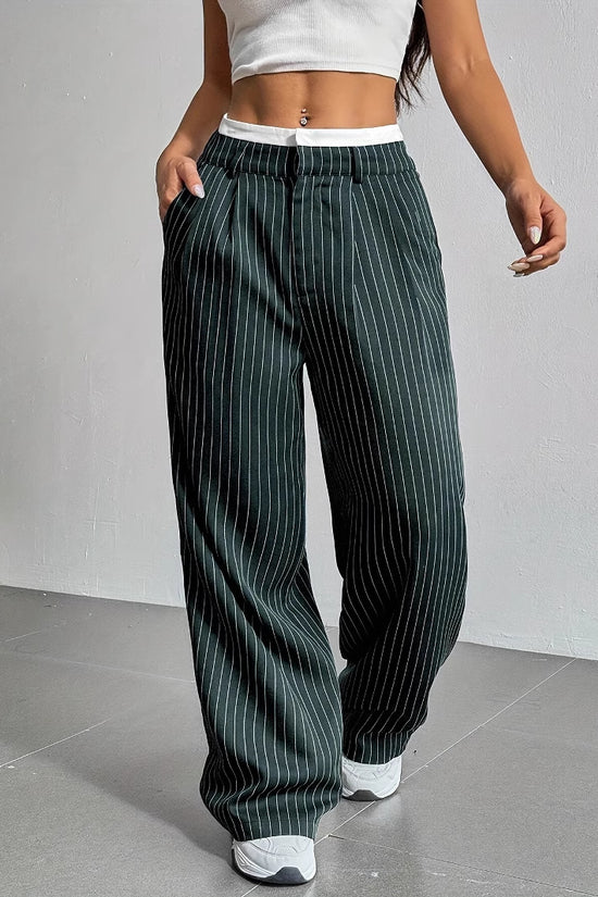 Stripe Printed Trousers Fashion High Waist Straight Leg Pants With Pocket Zipper Casual Suit Pants For Women