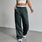 Stripe Printed Trousers Fashion High Waist Straight Leg Pants With Pocket Zipper Casual Suit Pants For Women - DanaFashionstore