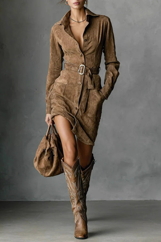 Women's Long-sleeved Blouse Dress With Belt