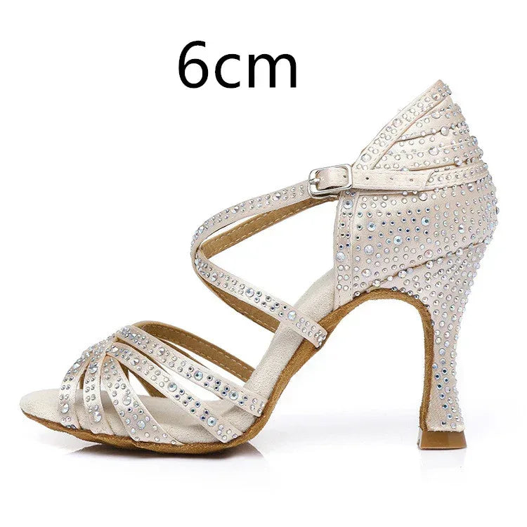 Latin Dance Shoes Hot Drilling Full Drilling Middle Heel - DanaFashionstore