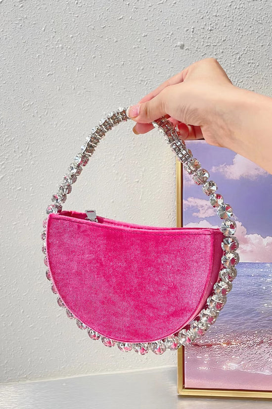 Vintage Banquet Rhinestone Semicircle Bag Diamond Velvet Clutch - Dana Fashion