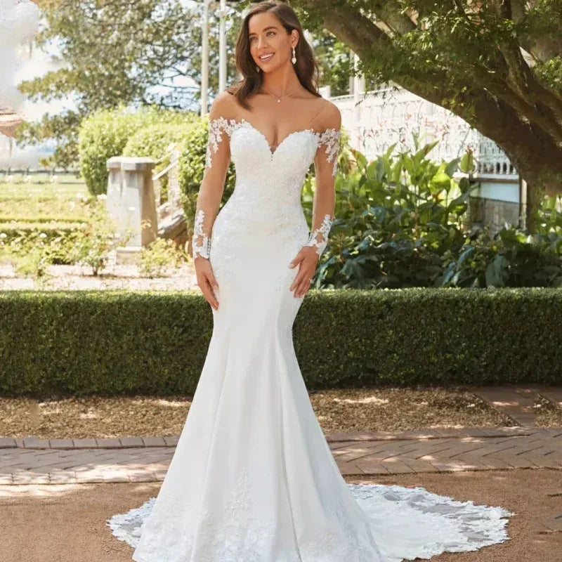 Long Sleeve Backless Lace Fishtail Wedding Dress - DanaFashionstore
