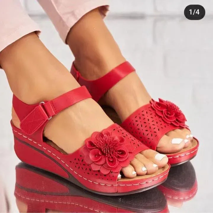 Women's Summer Plus Size Hollow-out Flower Platform Wedge Sandals - DanaFashionstore