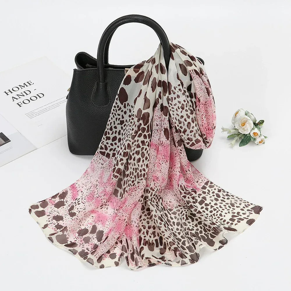 Thin Chiffon Lotus Pond Moonlight Printed Silk Scarf - DanaFashionstore