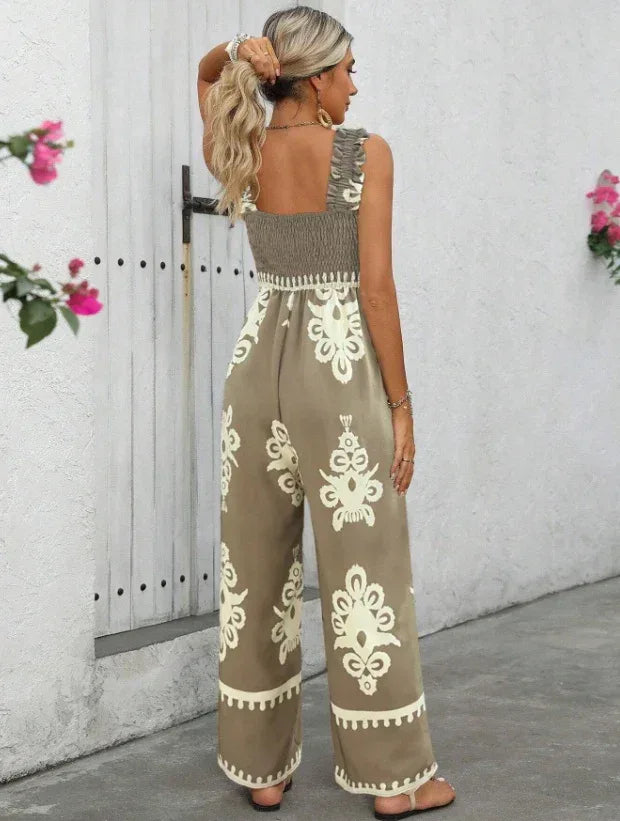 Women's Vacation Casual Sleeveless Printed Wide Leg Jumpsuit - DanaFashionstore