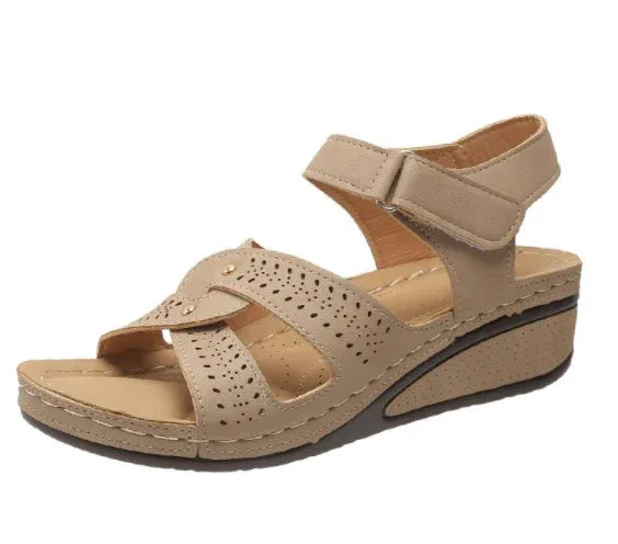 Retro Casual Flower Line Shaped Women's Slope Heel Sandals - DanaFashionstore
