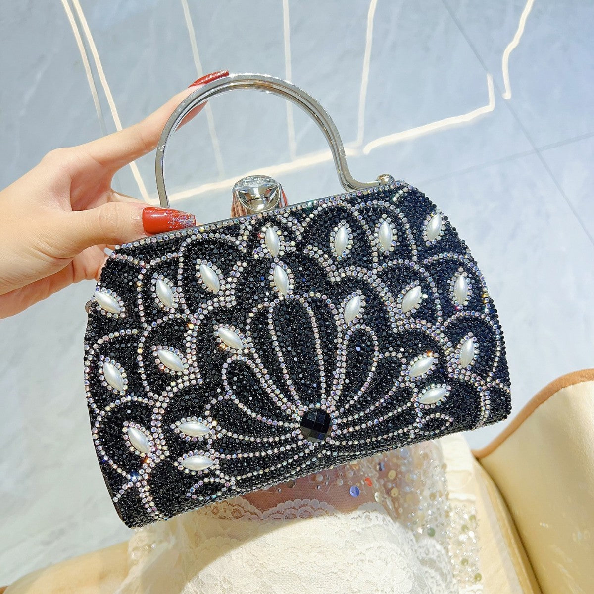 Women's Portable Solid Color Creative Rhinestone Handbag - Dana Fashion