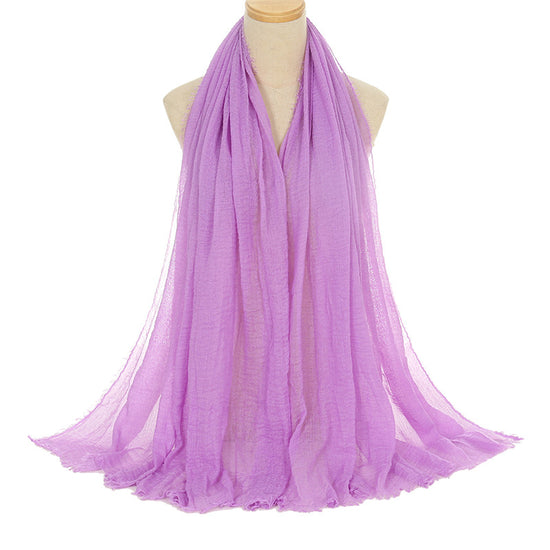 Pleated Viscose Yarn Monochrome Scarf Natural Wrinkled Cotton And Linen Burrs