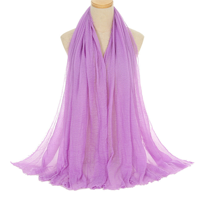 Pleated Viscose Yarn Monochrome Scarf Natural Wrinkled Cotton And Linen Burrs