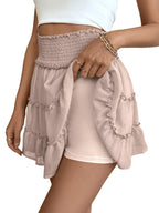 Casual Vacation Style Pleated Pure Color Elastic Waist Skirt For Women - DanaFashionstore