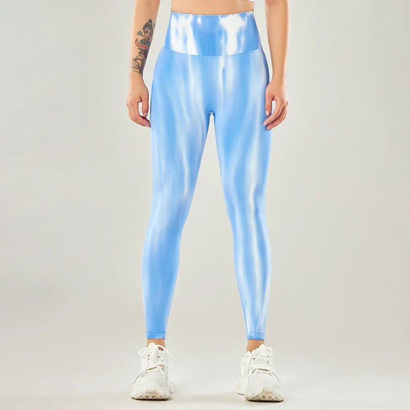 New Tie Dye Aurora Print Sports Pants Seamless High Waisted Fitness Yoga Pants For Women Gym Running Sweatpants Trousers - DanaFashionstore