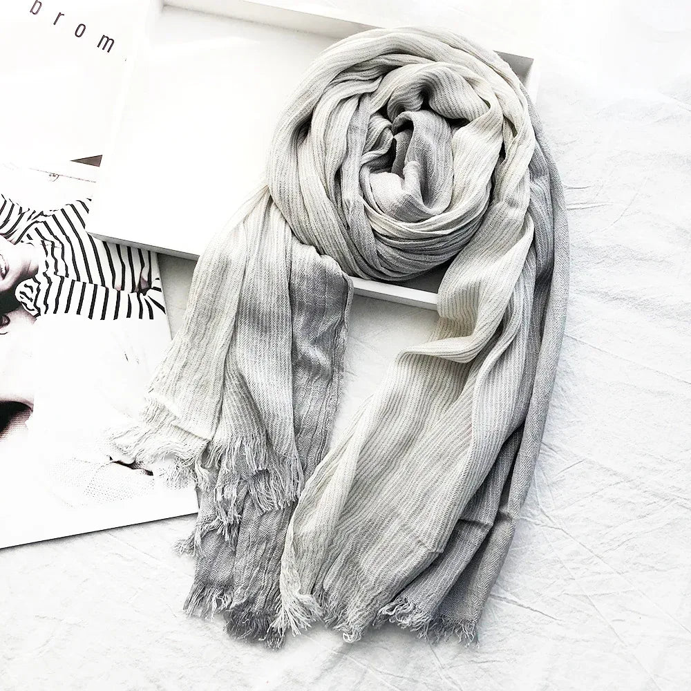 Women's Striped Cotton And Linen Scarf Shawl - DanaFashionstore