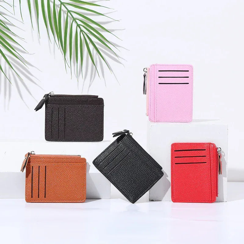 Women's Bag Holder Zipper Solid Color Lychee Pattern Business Cards - DanaFashionstore