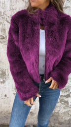 Fashion Stand Collar Plush Jacket Winter Casual Turtleneck Zipper Coat Fleece Tops Women's Clothing - DanaFashionstore