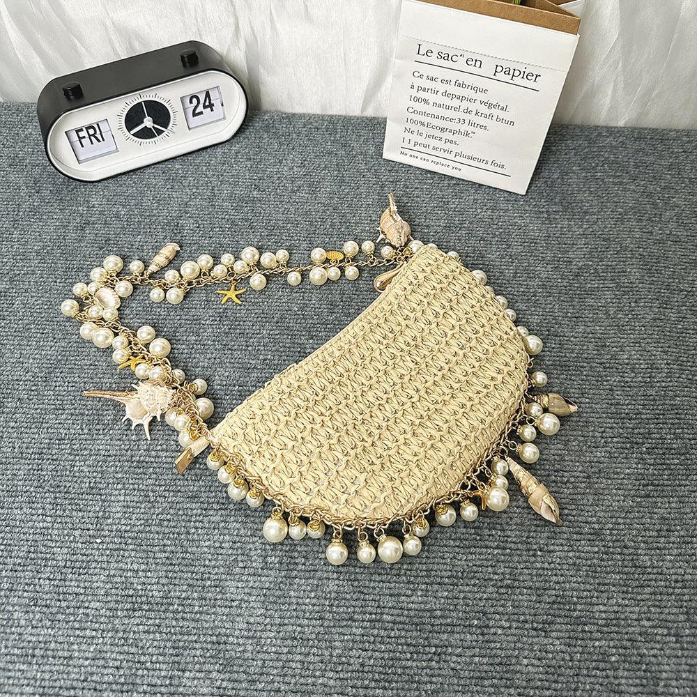 Summer Seaside Holiday Pearl Conch Straw Bag - DanaFashionstore