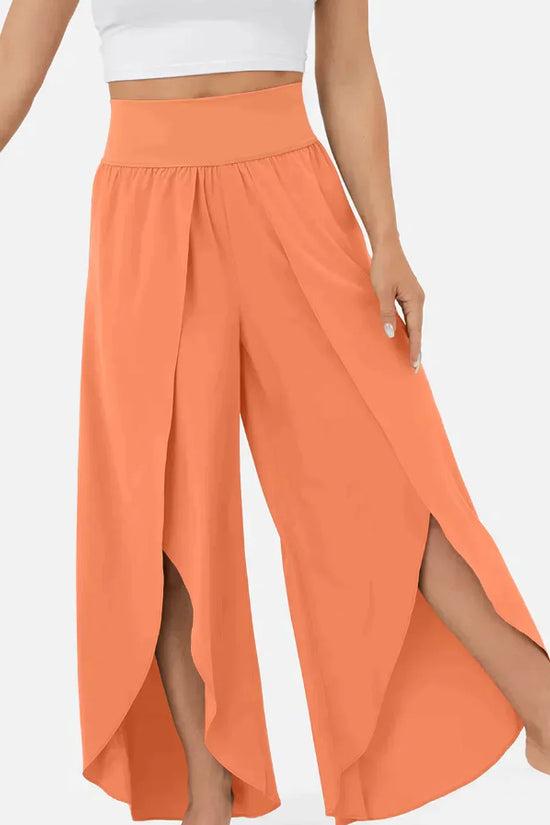 Loose Split Yoga Pants Summer Elastic High Waist Wide Leg Trousers Women's Fashion Versatile Clothing