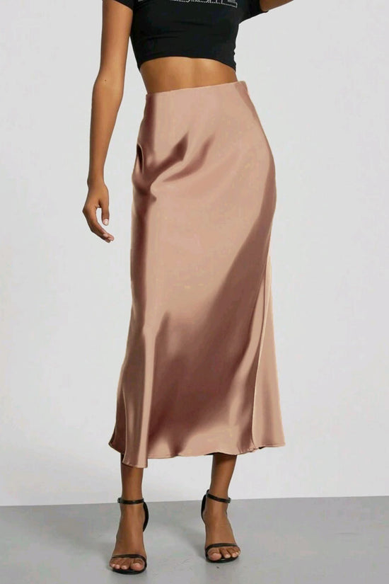 Women's Slim Fit Satin Skirt Fashion Chic Solid Long Skirt