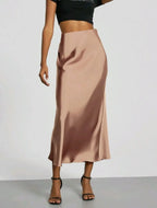 Women's Slim Fit Satin Skirt Fashion Chic Solid Long Skirt - DanaFashionstore