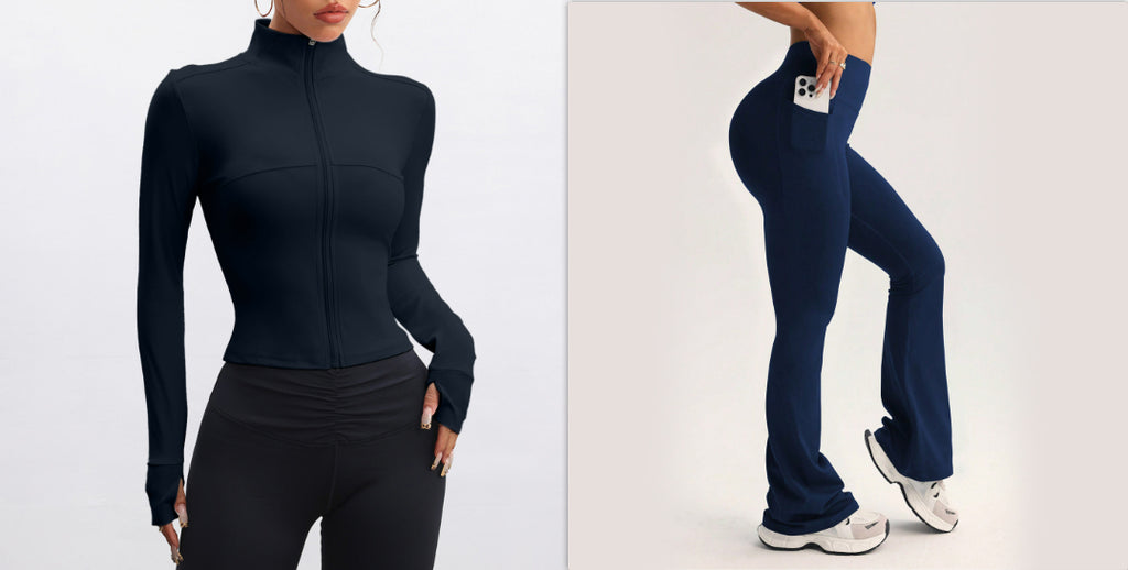Stand Collar Long-sleeve Zipper Jacket High Waist Pocket Wide Leg Pants Suit