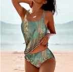 Retro Split High Waist Bikini Beach Print Strap Swimsuit - DanaFashionstore