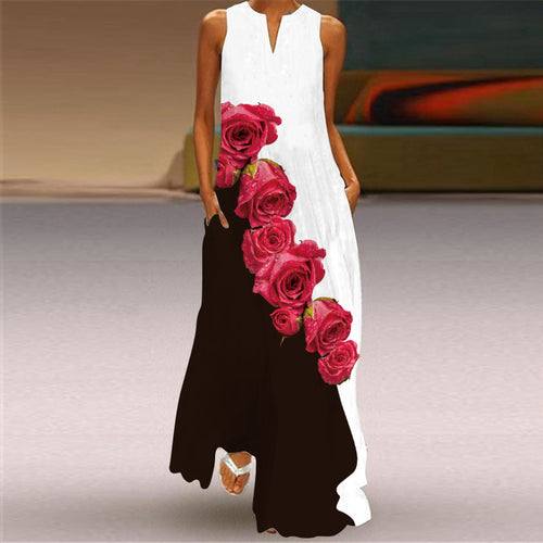 Butterfly Print Long Dress V-Neck Sleeveless