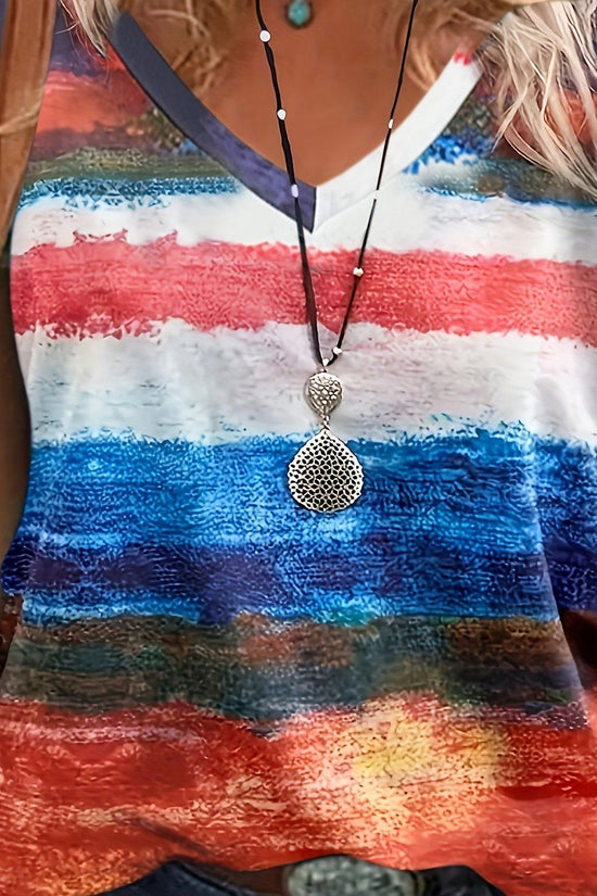 Casual Top Fashion Trend Stripes Short Sleeve Women V-neck