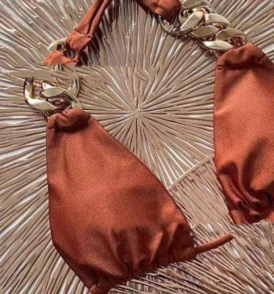 Pure Color Tube-top Ring Tether Push Up Bikini Split Swimsuit - DanaFashionstore