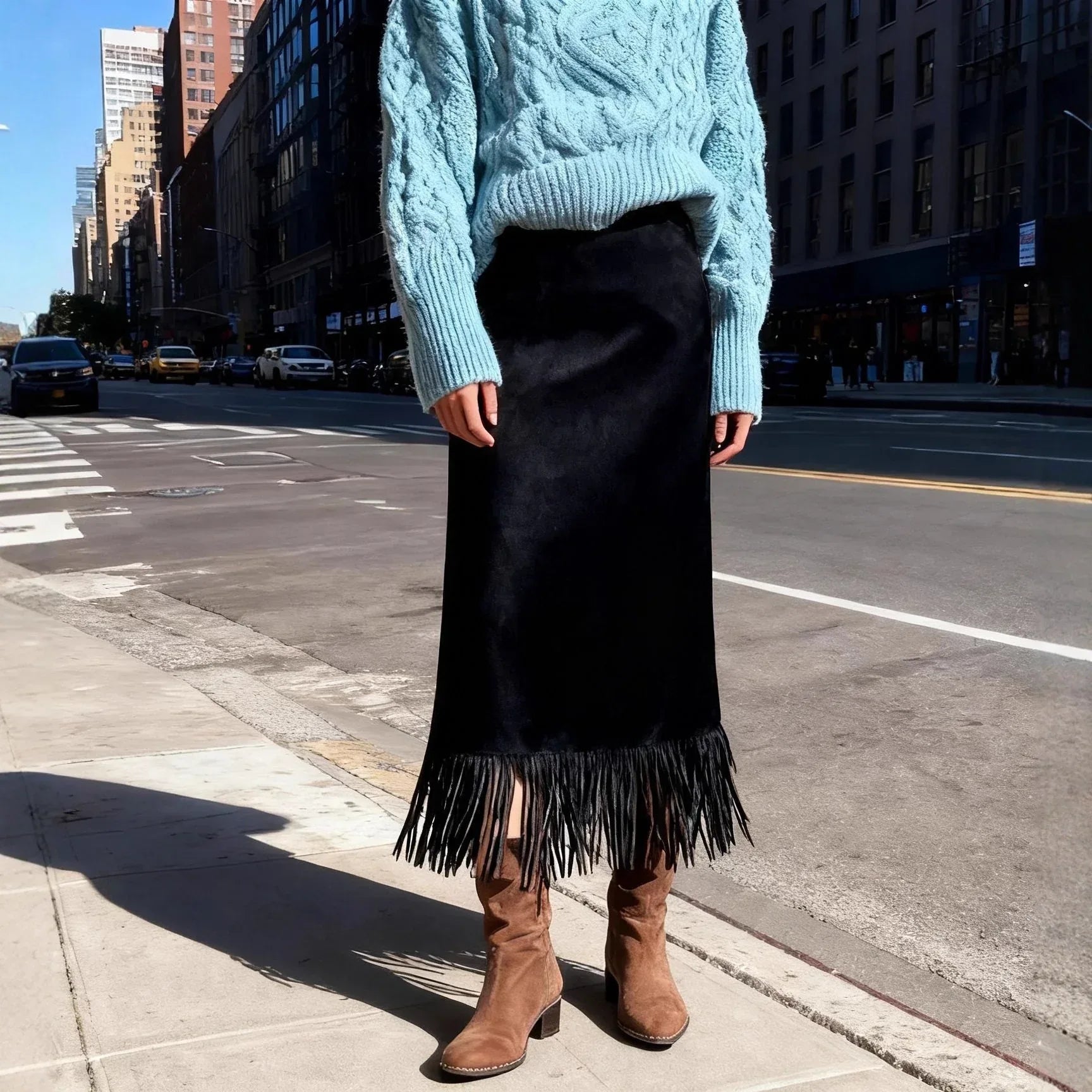 Women's Fashionable Elegant Long Suede Skirt Comfortable Slim Fit - DanaFashionstore