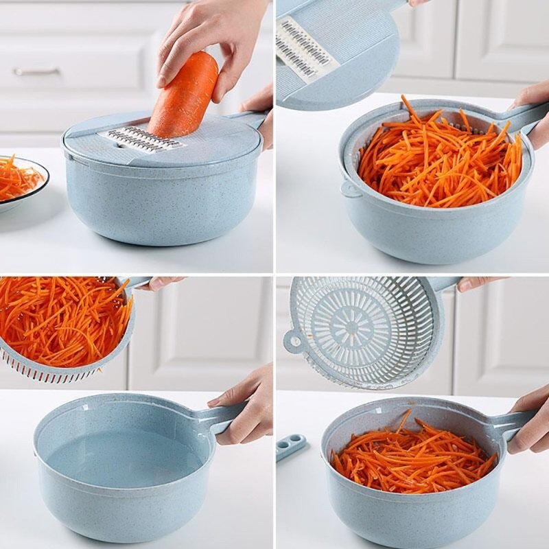 8 In 1 Mandoline Slicer Vegetable Slicer Potato Peeler Carrot Onion Grater With Strainer Vegetable Cutter Kitchen Accessories $24.27 Dana Fashion Color: Blue quantity: 1pc Dana's Kitchen Overview: This hand-held slicer made from Food-Grade stainless steel