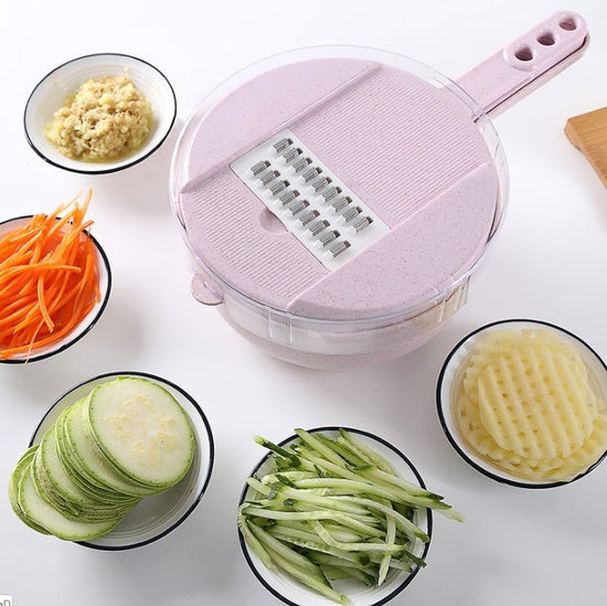 8 In 1 Mandoline Slicer Vegetable Slicer Potato Peeler Carrot Onion Grater With Strainer Vegetable Cutter Kitchen Accessories $24.27 Dana Fashion Color: Pink quantity: 1pc Dana's Kitchen Overview: This hand-held slicer made from Food-Grade stainless steel