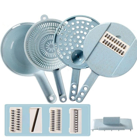 8 In 1 Mandoline Slicer Vegetable Slicer Potato Peeler Carrot Onion Grater With Strainer Vegetable Cutter Kitchen Accessories $24.27 Dana Fashion Color: Blue quantity: 1pc Dana's Kitchen Overview: This hand-held slicer made from Food-Grade stainless steel