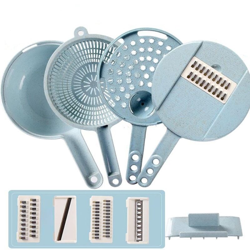 8 In 1 Mandoline Slicer Vegetable Slicer Potato Peeler Carrot Onion Grater With Strainer Vegetable Cutter Kitchen Accessories $24.27 Dana Fashion Color: Blue quantity: 1pc Dana's Kitchen Overview: This hand-held slicer made from Food-Grade stainless steel